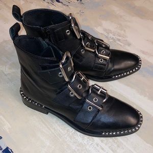 Topshop Black Alfie Studded Buckle Moto Ankle Boots